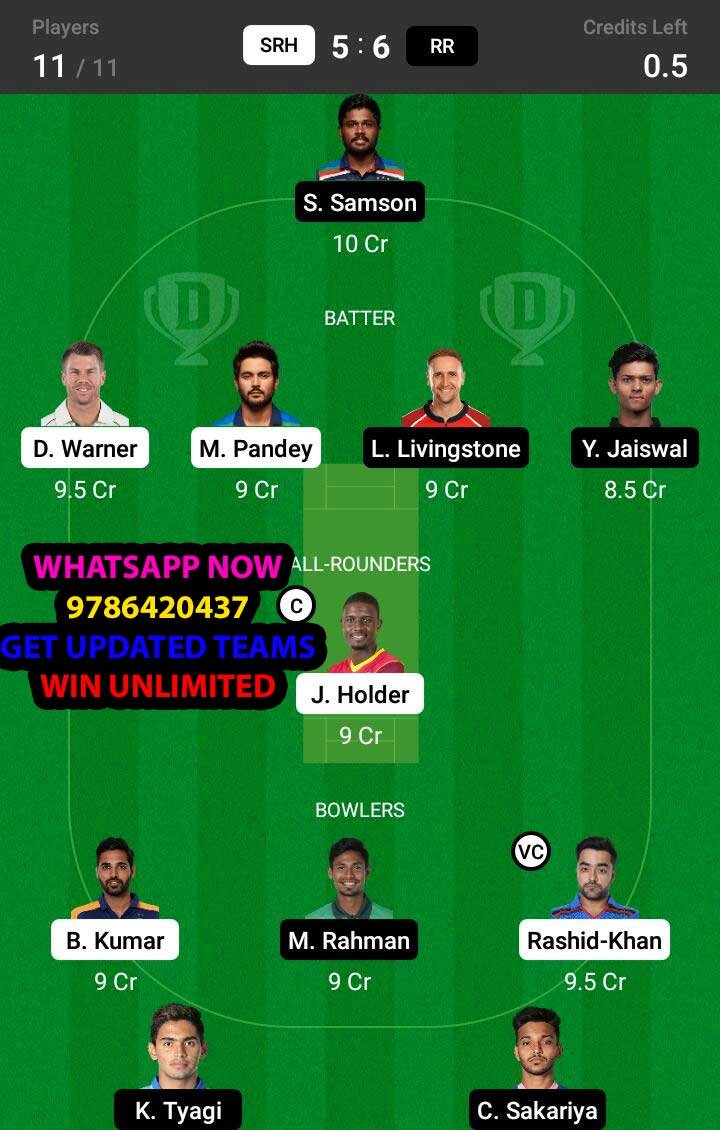 SRH vs RR Dream11