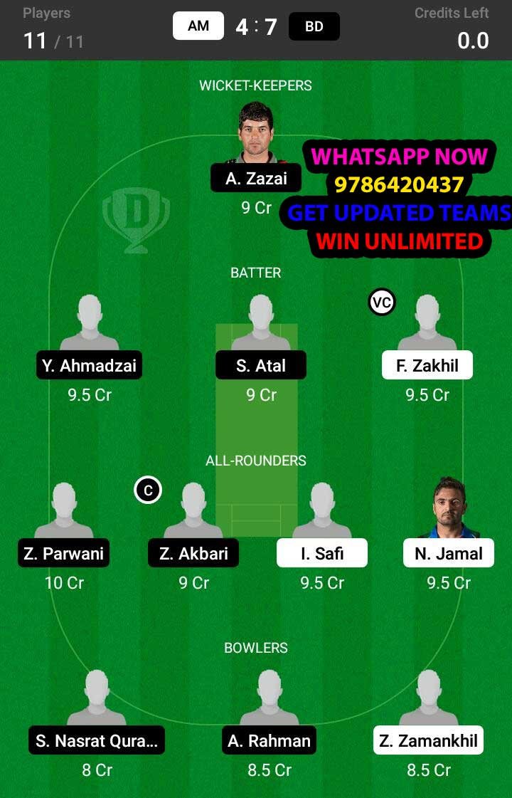 AM vs BD Semi-Final Match Dream11 Team fantasy Prediction Afghanistan One Day Tournament