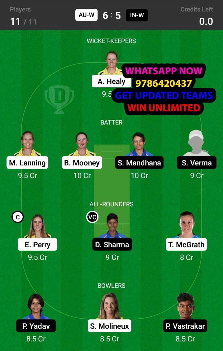 AU-W vs IN-W 1st T20 Match Dream11 Team fantasy Prediction India Women tour of Australia 2021