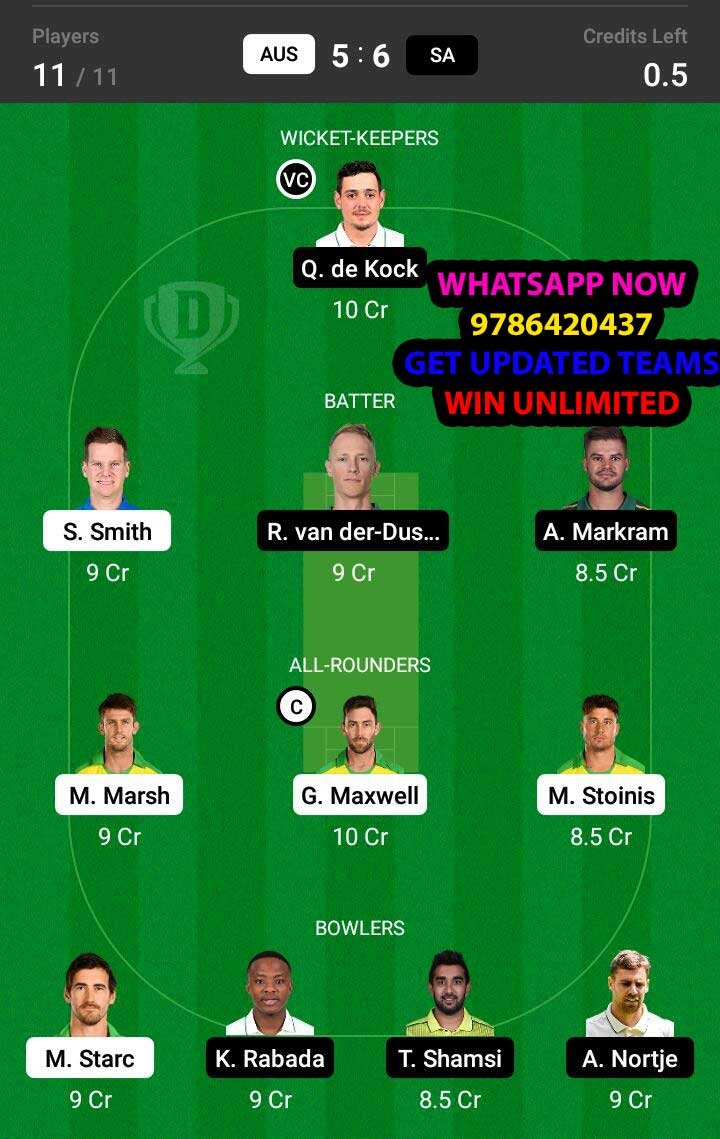 AUS vs SA 13th Match Dream11 Team fantasy Prediction ICC Men's T20 World Cup