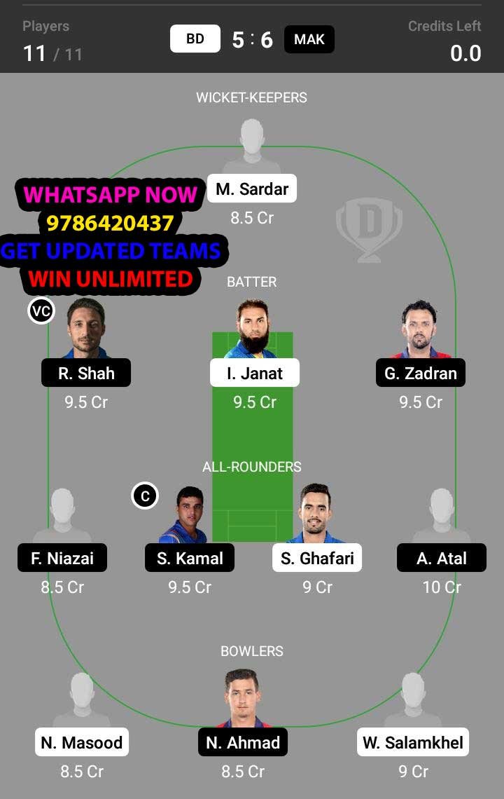 BD vs MAK 3rd Match Dream11 Team fantasy Prediction Afghanistan One Day Tournament