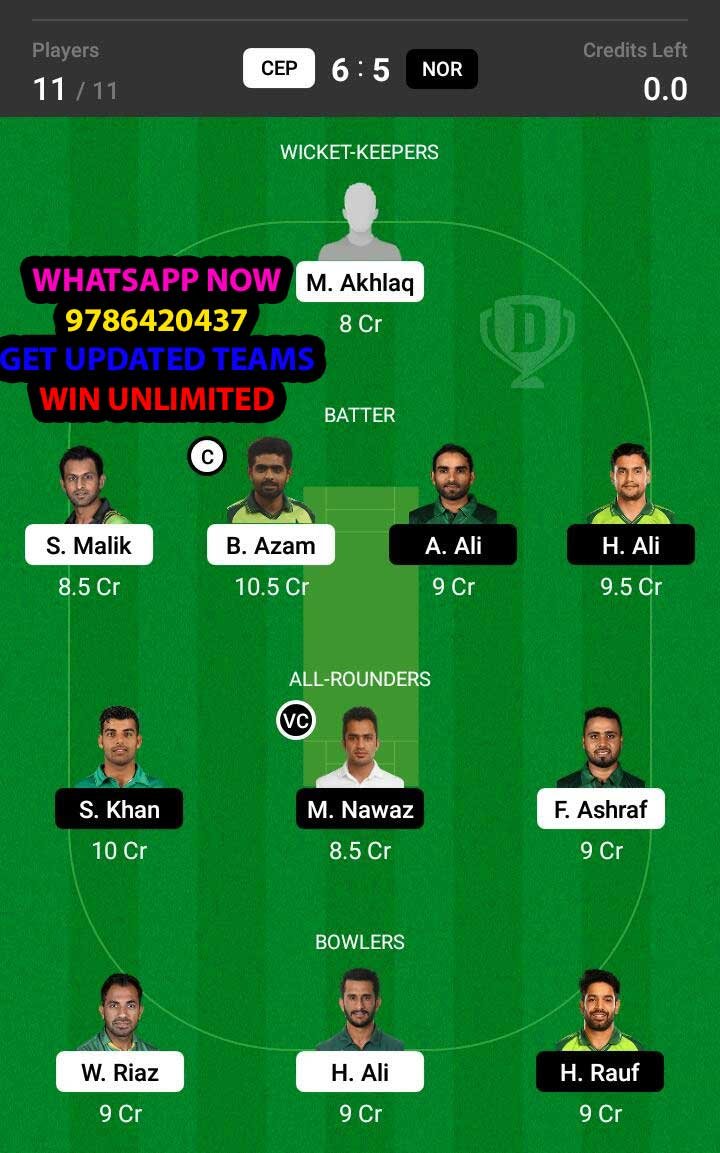 CEP vs NOR 23rd Match Dream11 Team fantasy Prediction National T20 Cup