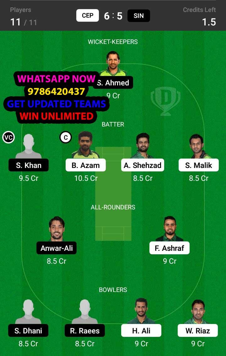 CEP vs SIN 19th Match Dream11 Team fantasy Prediction National T20 Cup