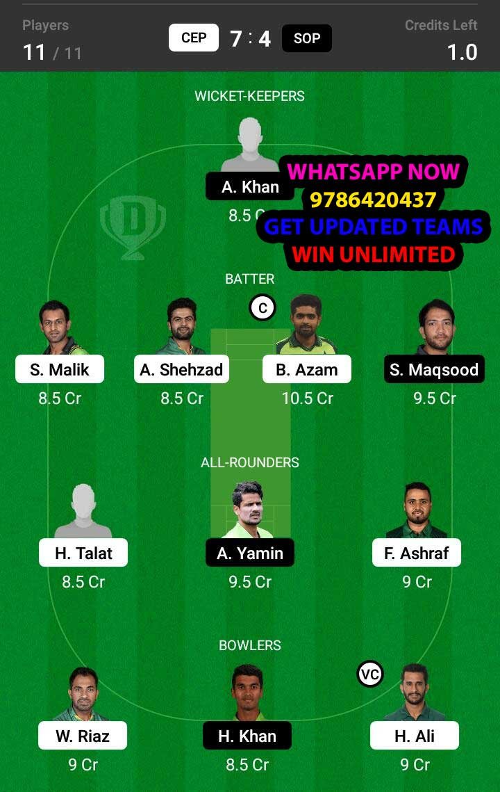 CEP vs SOP 21st Match Dream11 Team fantasy Prediction National T20 Cup