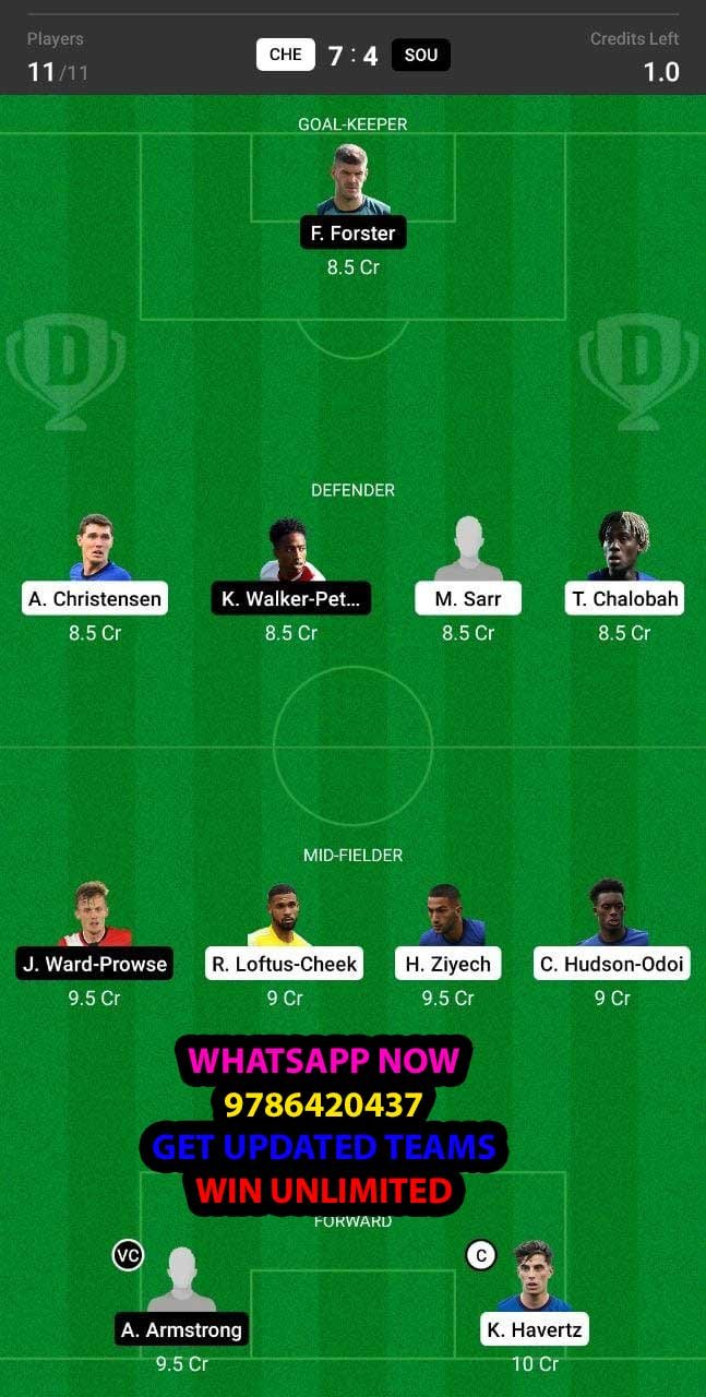 CHE vs SOU Dream11 Team fantasy Prediction English League Cup