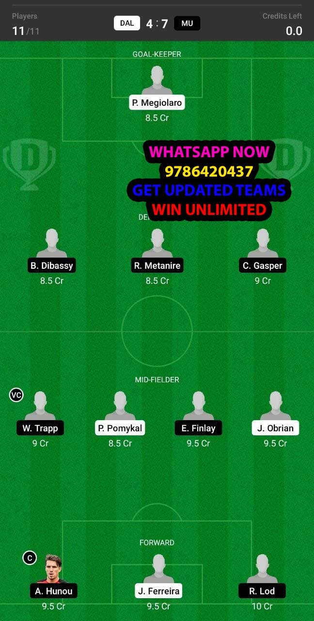 DAL vs MU Dream11 Team fantasy Prediction Major League Soccer