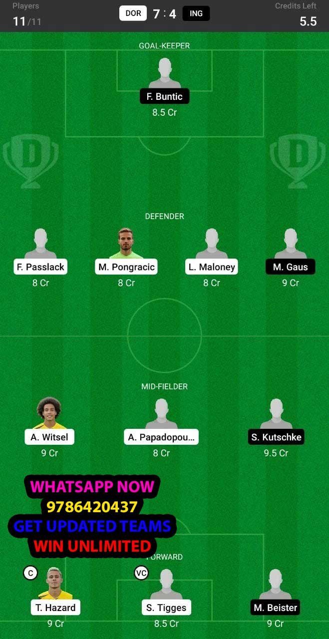 DOR vs ING Dream11 Team fantasy Prediction DFB Pokal