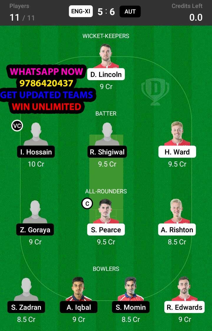 ENG-XI vs AUT 13th Match Dream11 Team fantasy Prediction Dream11 ECC T10