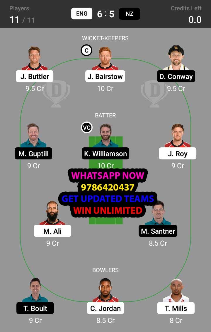 ENG vs NZ 14th Match Dream11 Team fantasy Prediction World Cup T20 Warm up