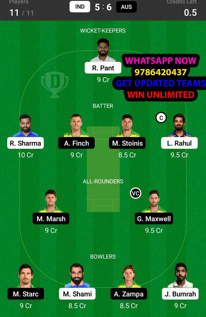 IND vs AUS 13th Match Dream11 Team fantasy Prediction World Cup T20 Warm Up