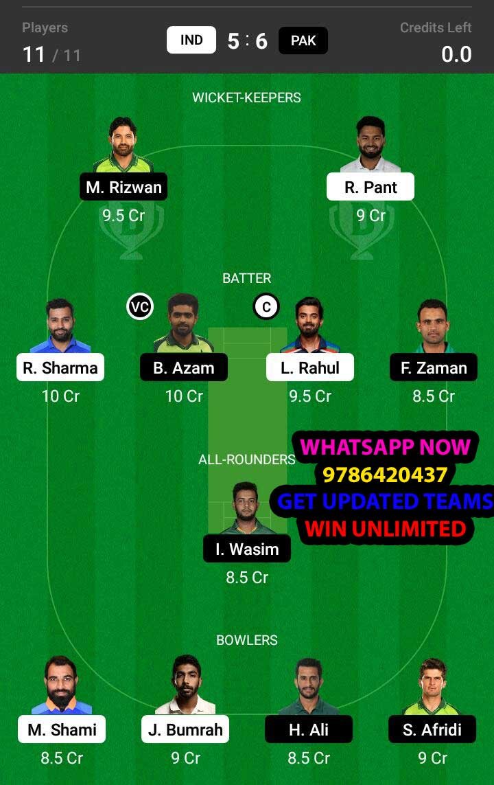 IND vs PAK 16th Match Dream11 Team fantasy Prediction ICC Men's T20 World Cup