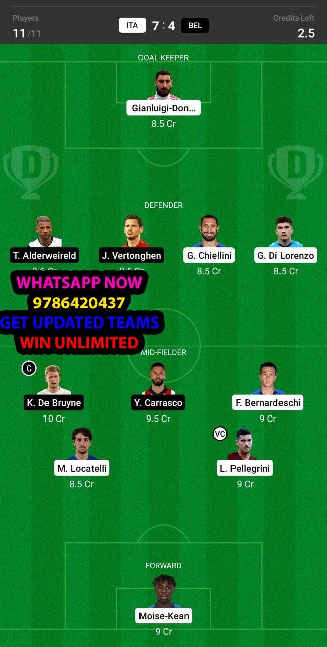 ITA vs BEL Dream11 Team fantasy Prediction Nations League