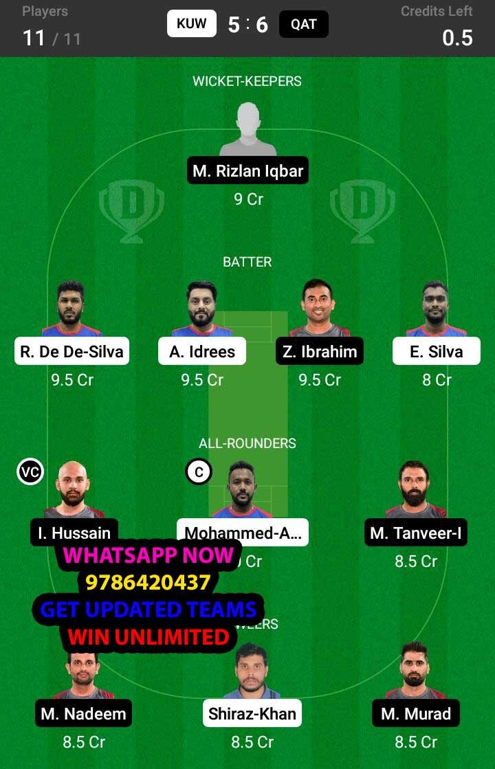 KUW vs QAT 10th Match Dream11 Team fantasy Prediction Men's T20 WC Asia A Qualifier