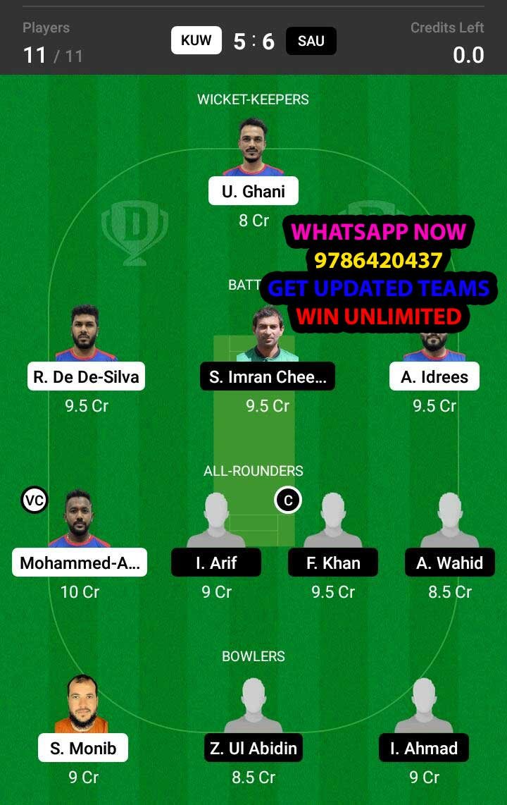 KUW vs SAU 5th Match Dream11 Team fantasy Prediction Men's T20 WC Asia A Qualifier