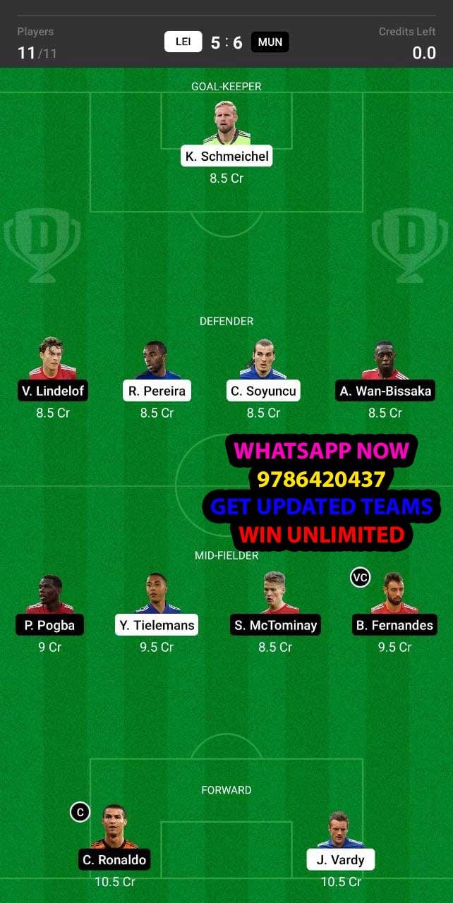 LEI vs MUN Dream11 Team fantasy Prediction Premier League