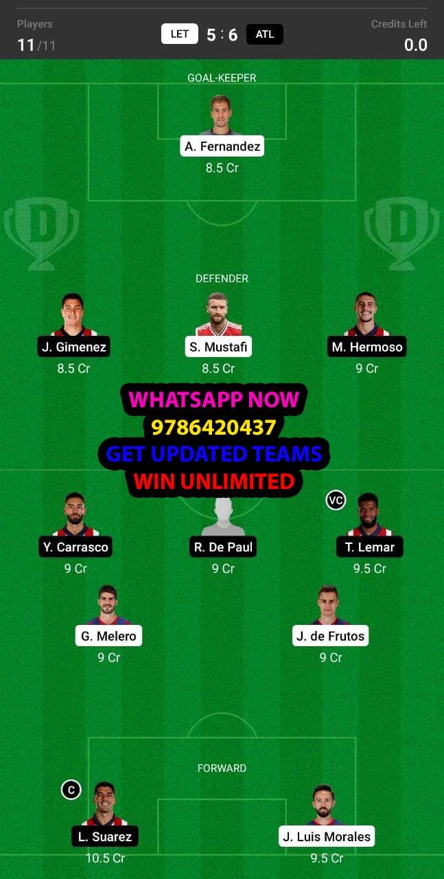 LET vs ATL Dream11 Team fantasy Prediction LaLiga Santander