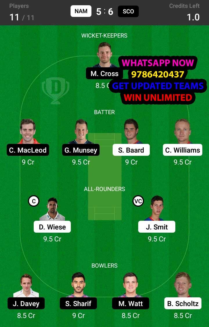 NAM vs SCO 7th Match Dream11 Team fantasy Prediction World Cup T20 Warm 2021