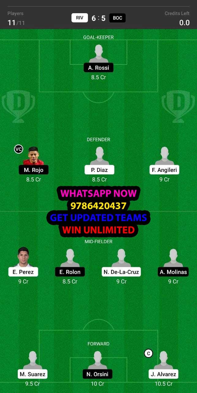 RIV vs BOC Dream11 Team fantasy Prediction Argentina Superliga