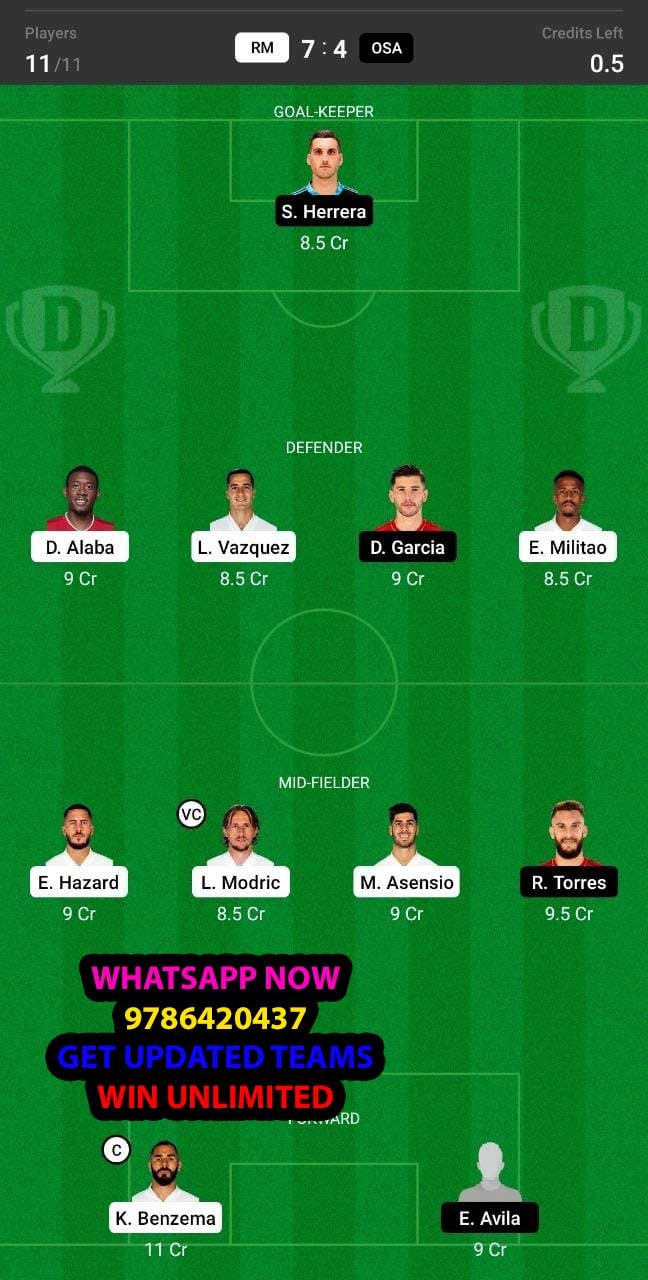 RM vs OSA Dream11 Team fantasy Prediction LaLiga Santander