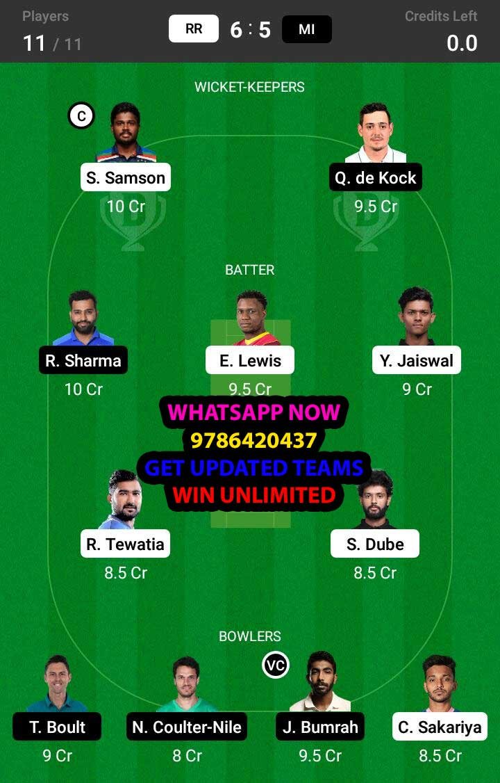 RR vs MI 51st Match Dream11 Team fantasy Prediction IPL 2021