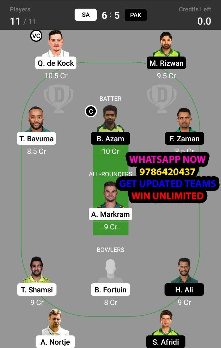 SA vs PAK 16th Match Dream11 Team fantasy Prediction World Cup T20 Warm up