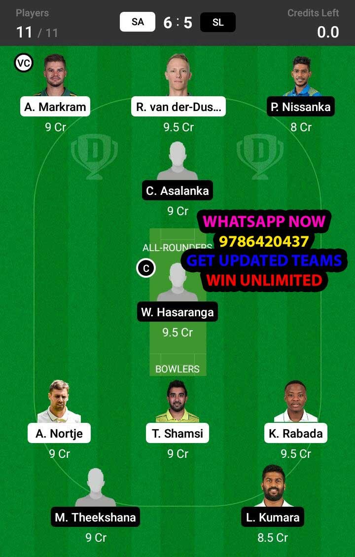 SA vs SL 25th Match Dream11 Team fantasy Prediction ICC Men's T20 World Cup