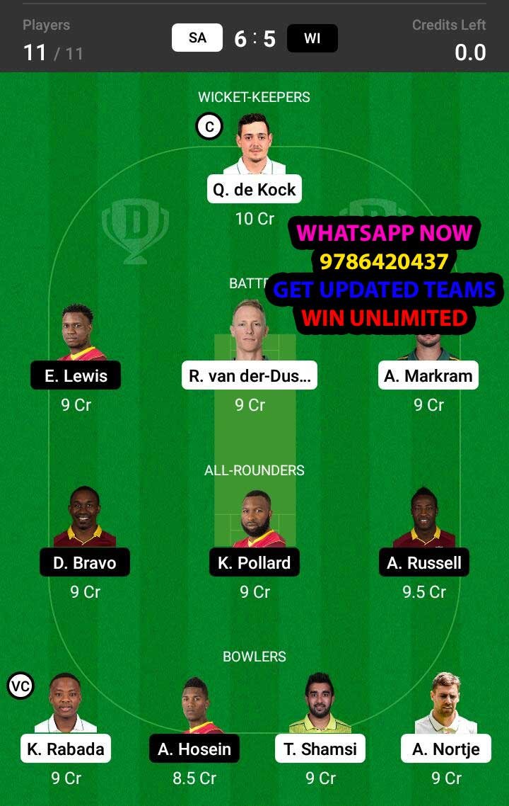 SA vs WI 18th Match Dream11 Team fantasy Prediction ICC Men's T20 World Cup