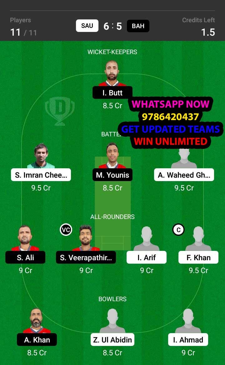 SAU vs BAH 6th Match Dream11 Team fantasy Prediction Men's T20 WC Asia A Qualifier