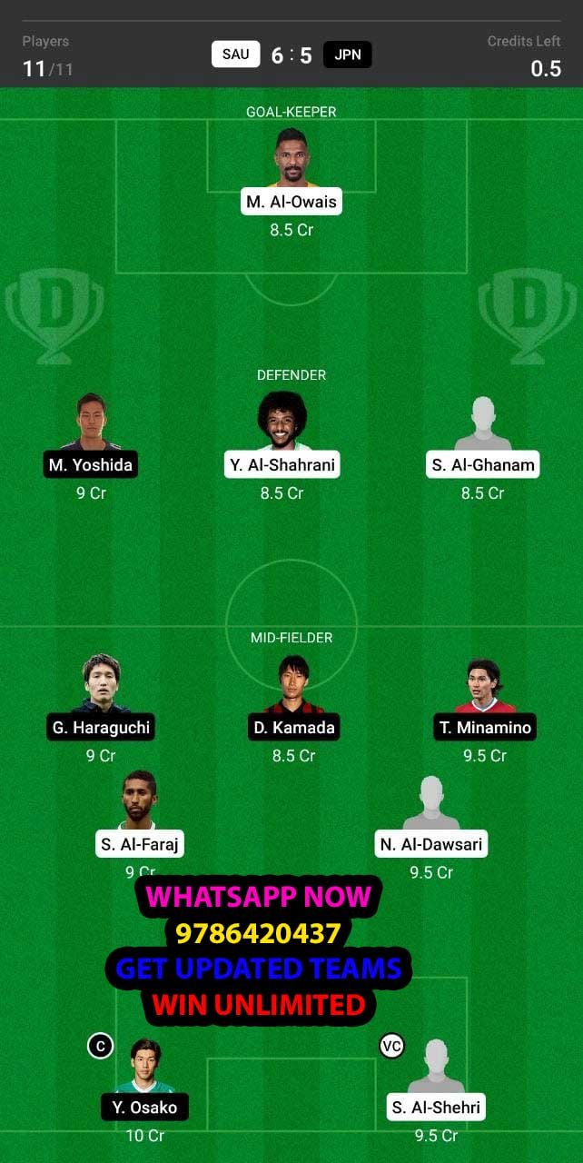 SAU vs JPN Dream11 Team fantasy Prediction World Cup Qualifiers