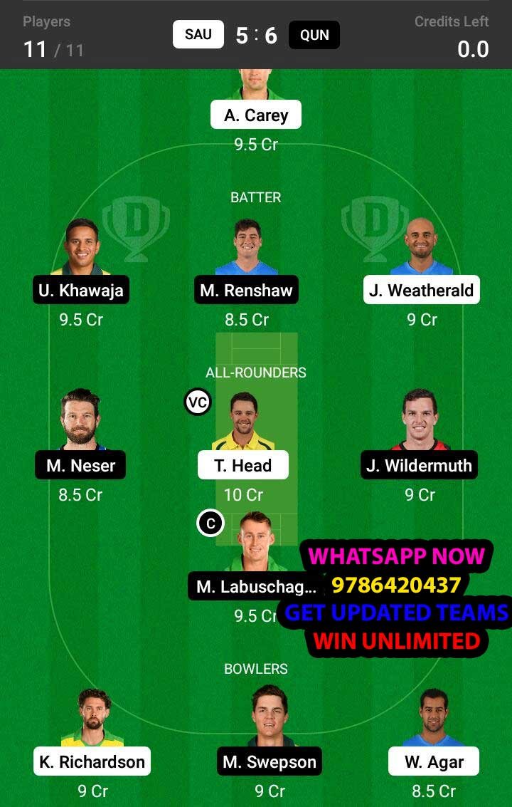 SAU vs QUN 2nd Match Dream11 Team fantasy Prediction Australian One-Day Cup