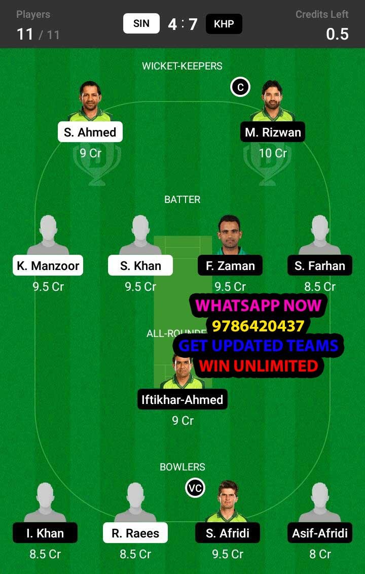 SIN vs KHP 25th Match Dream11 Team fantasy Prediction National T20 Cup