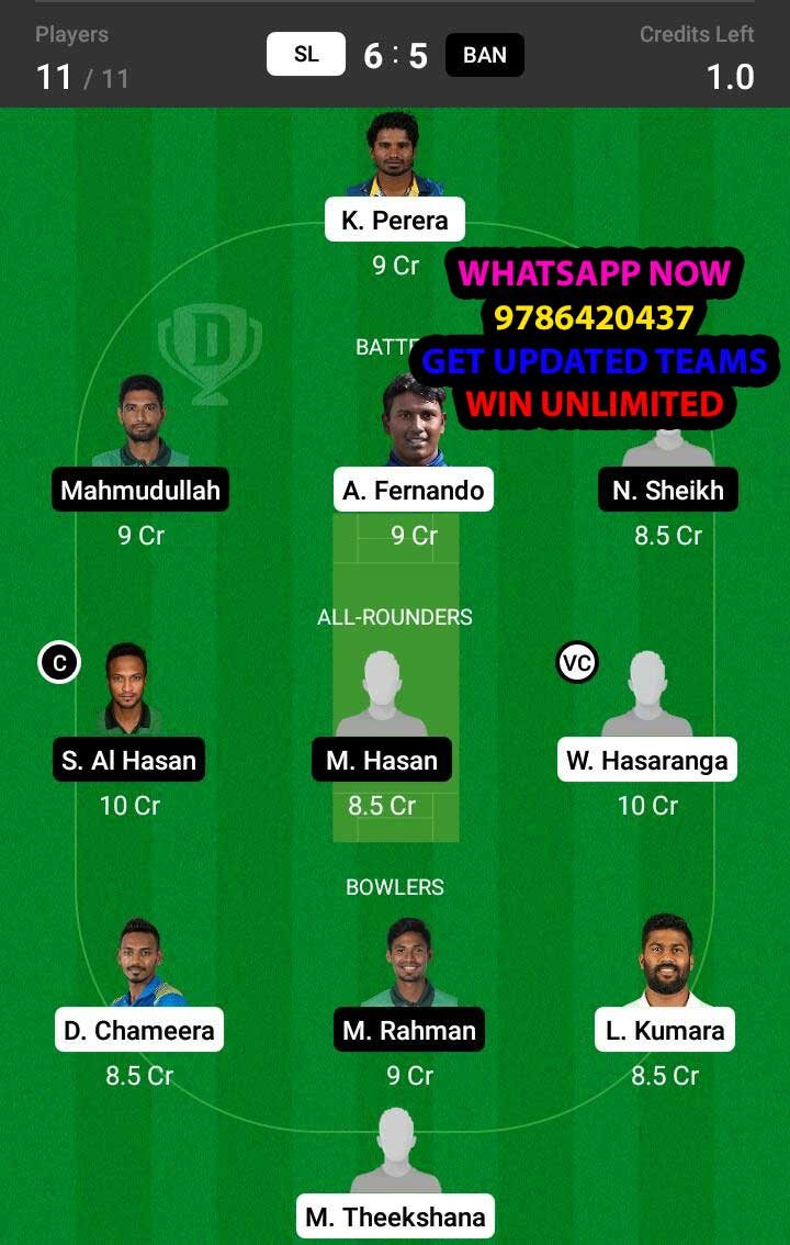 SL vs BAN 15th Match Dream11 Team fantasy Prediction ICC Men's T20 World Cup