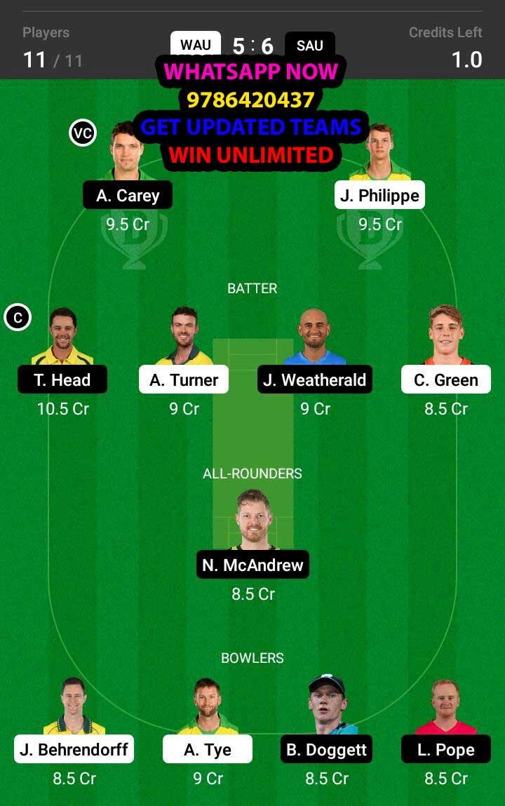 WAU vs SAU 4th Match Dream11 Team fantasy Prediction Australian One-Day Cup