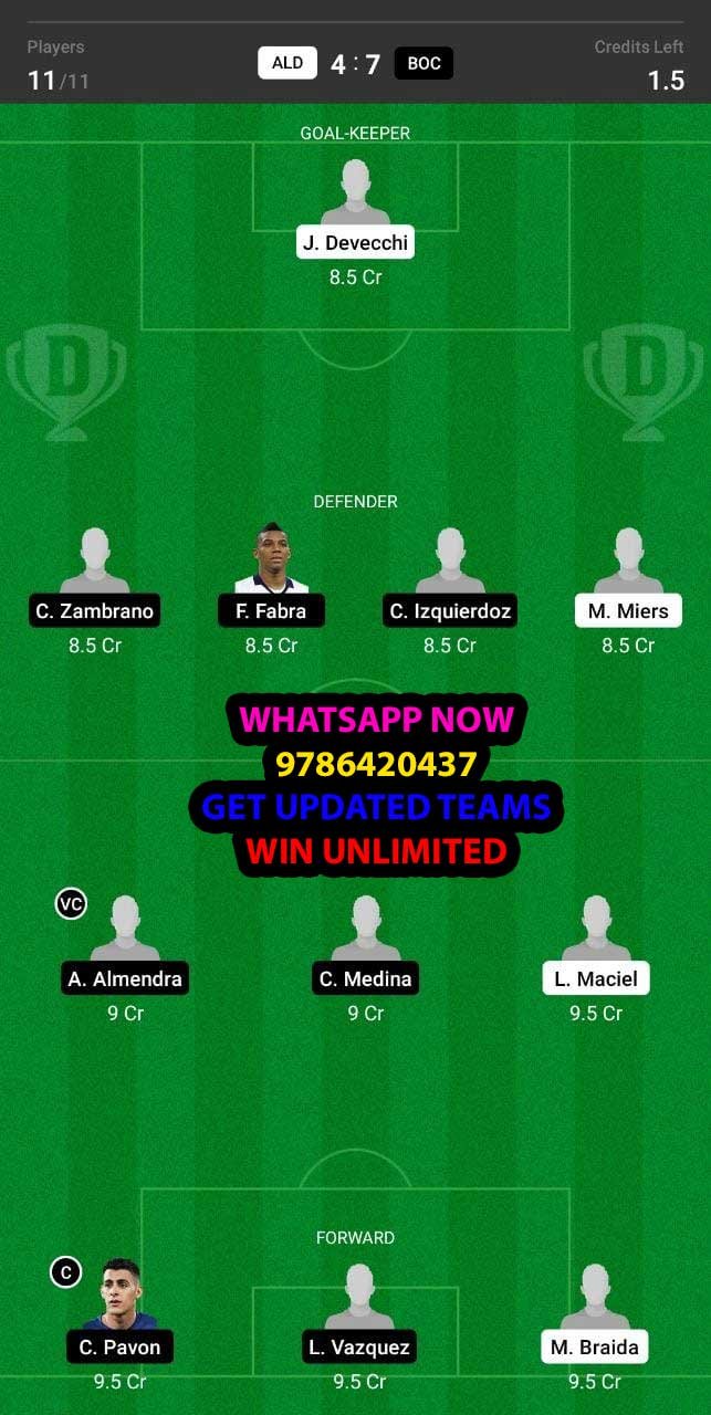 ALD vs BOC Dream11 Team fantasy Prediction Argentina Superliga