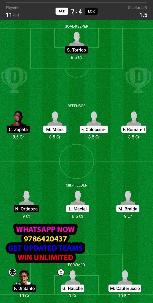 ALD vs LOR Dream11 Team fantasy Prediction Argentina Superliga