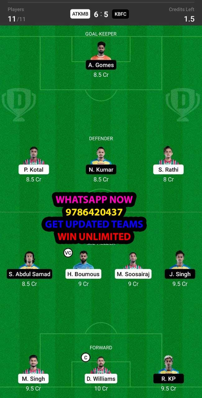 ATKMB vs KBFC Dream11 Team fantasy Prediction Hero ISL