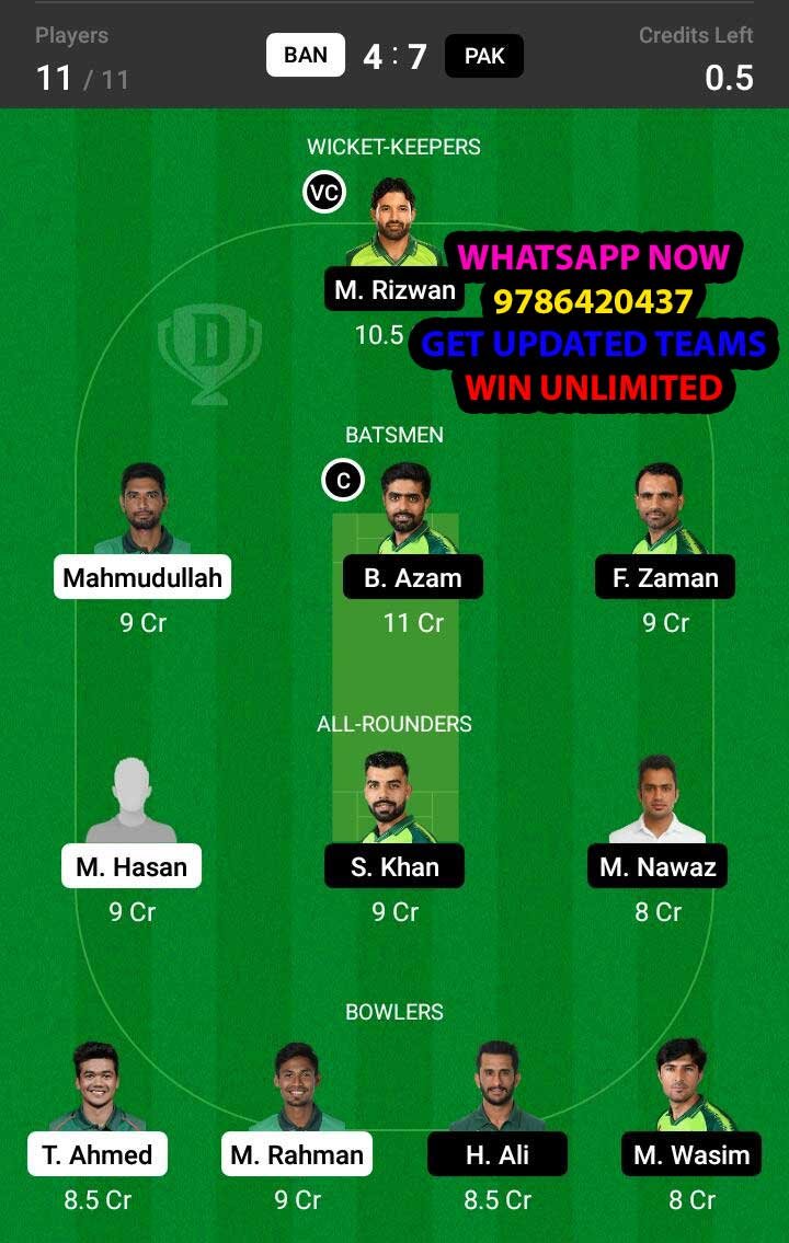 BAN vs PAK 2nd T20 Match Dream11 Team fantasy Prediction Pakistan tour of Bangladesh