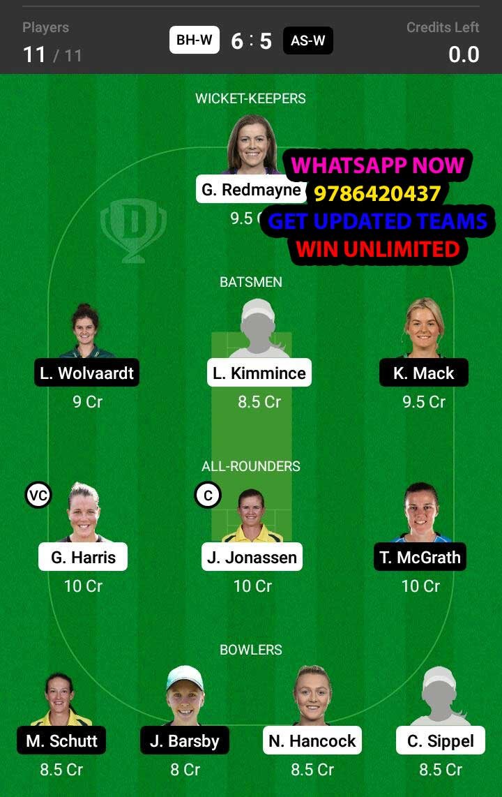 BH-W vs AS-W Semi-Final Match Dream11 Team fantasy Prediction Weber WBBL T20