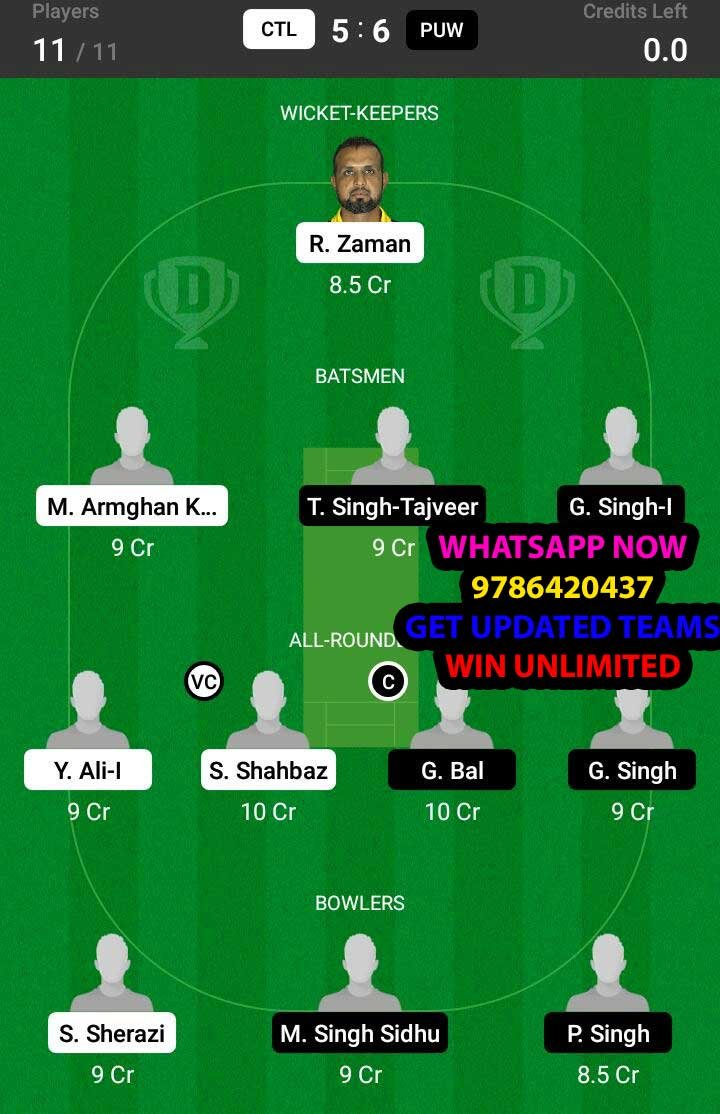 CTL vs PUW 23rd Match Dream11 Team fantasy Prediction FanCode ECS T10 - Barcelona