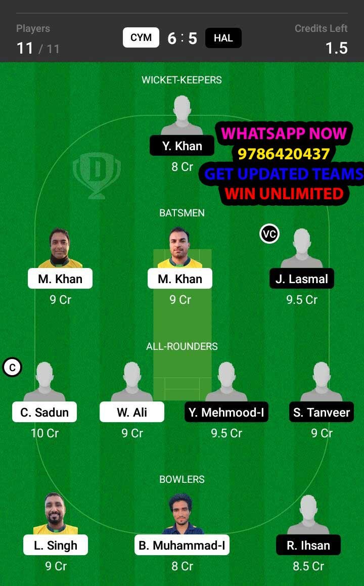 CYM vs HAL 41st Match Dream11 Team fantasy Prediction FanCode ECS T10 - Cyprus