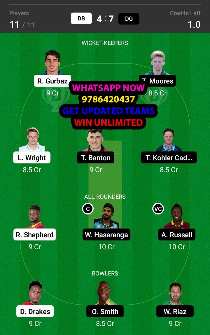 DB vs DG 21st Match Dream11 Team fantasy Prediction Abu Dhabi T10