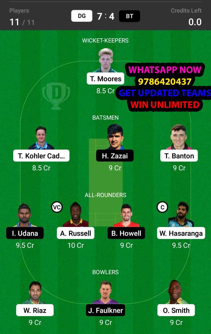 DG vs BT 15th Match Dream11 Team fantasy Prediction Abu Dhabi T10