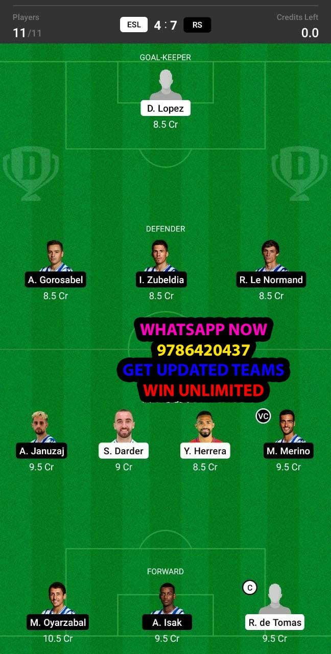 ESL vs RS Dream11 Team fantasy Prediction LaLiga Santander