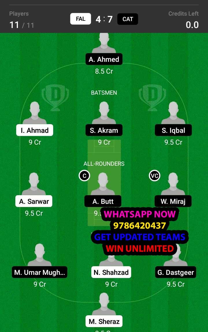 FAL vs CAT 22nd Match Dream11 Team fantasy Prediction FanCode ECS T10 - Barcelona