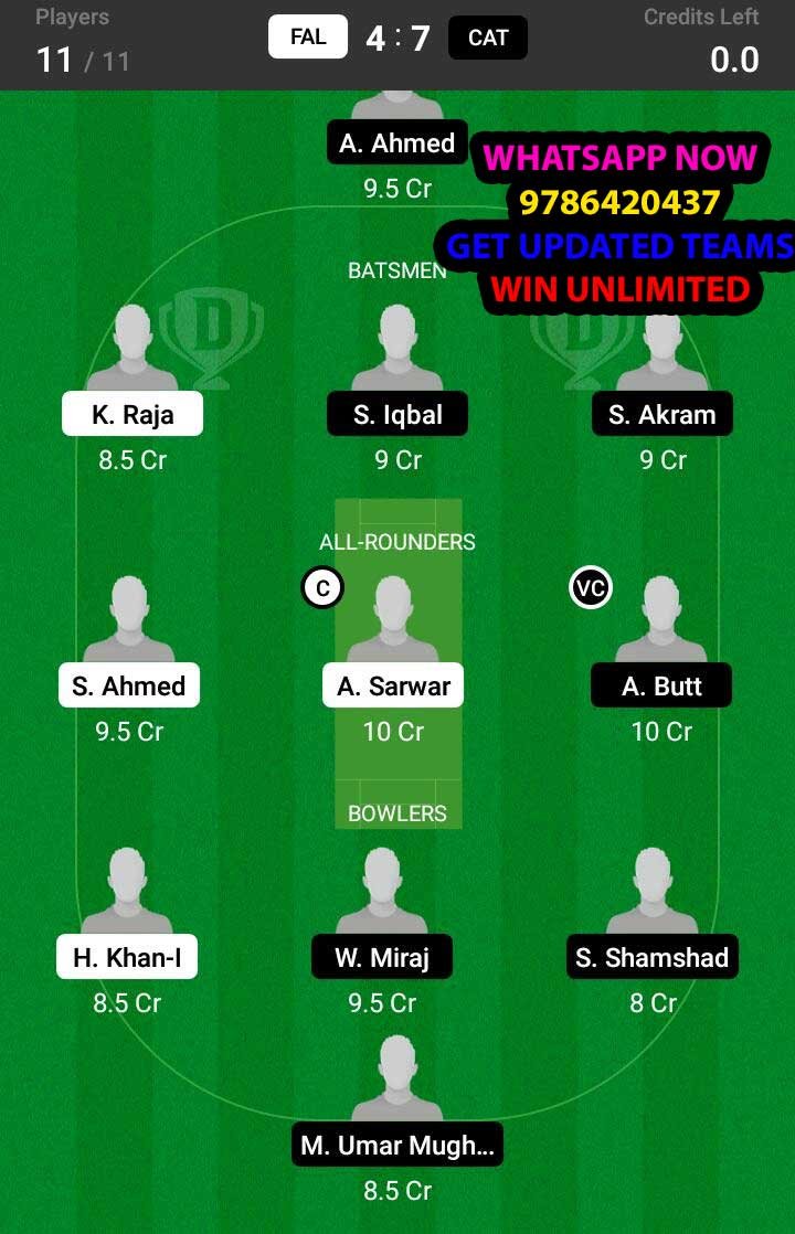 FAL vs CAT Final Match Dream11 Team fantasy Prediction FanCode ECS T10 - Barcelona