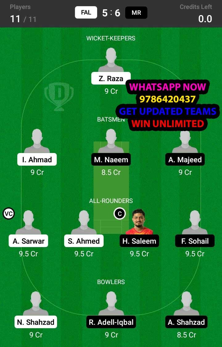 FAL vs MR 27th Match Dream11 Team fantasy Prediction FanCode ECS T10 - Barcelona