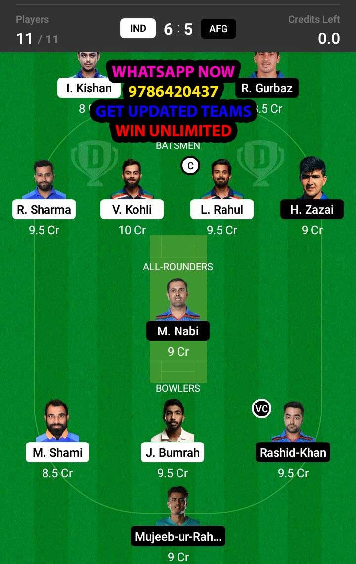 IND vs AFG 33rd Match Dream11 Team fantasy Prediction ICC Men's T20 World Cup