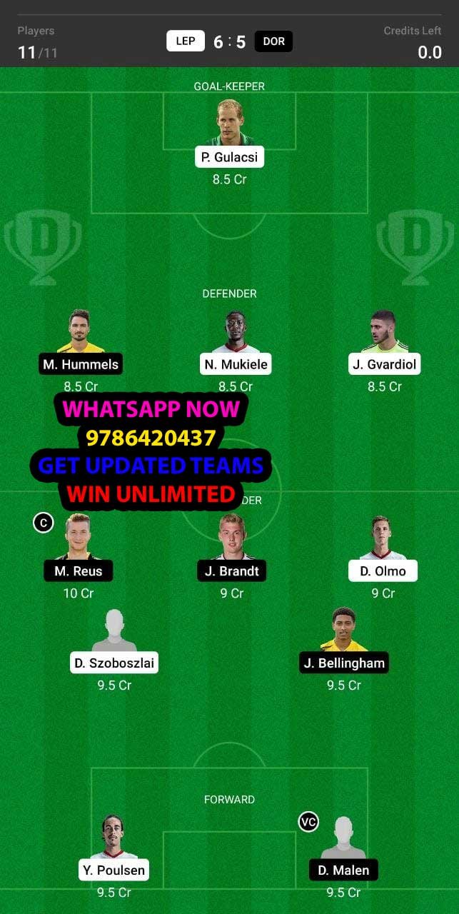 LEP vs DOR Dream11 Team fantasy Prediction Bundesliga