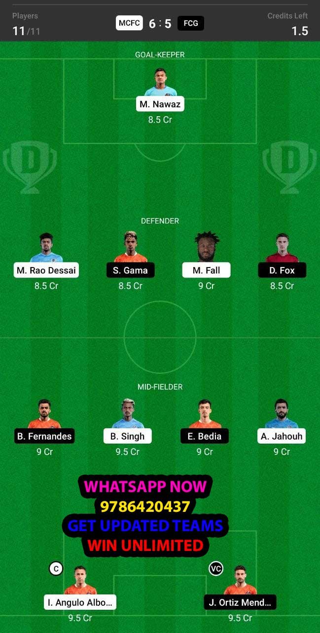 MCFC vs FCG Dream11 Team fantasy Prediction Hero ISL