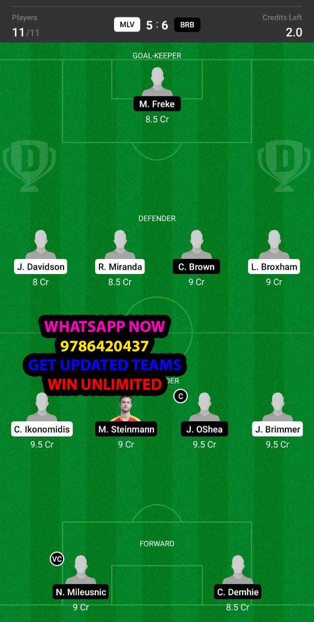 MLV vs BRB Dream11 Team fantasy Prediction Brazilian Serie A